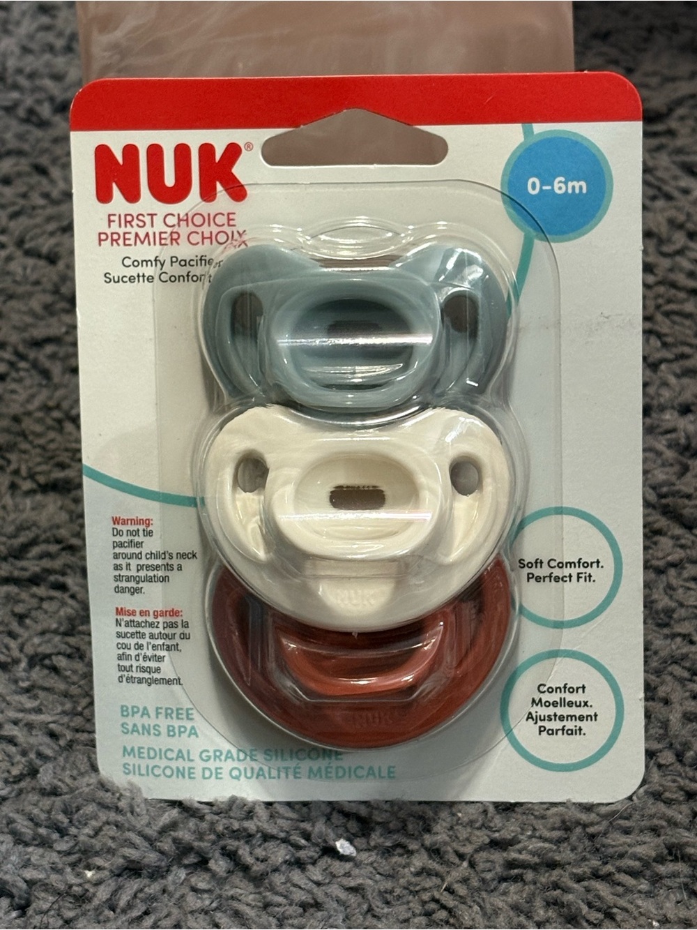 NWT NUK First Premier Choice Comfy Pacifier - Set of 3 - for ages 0-6 months